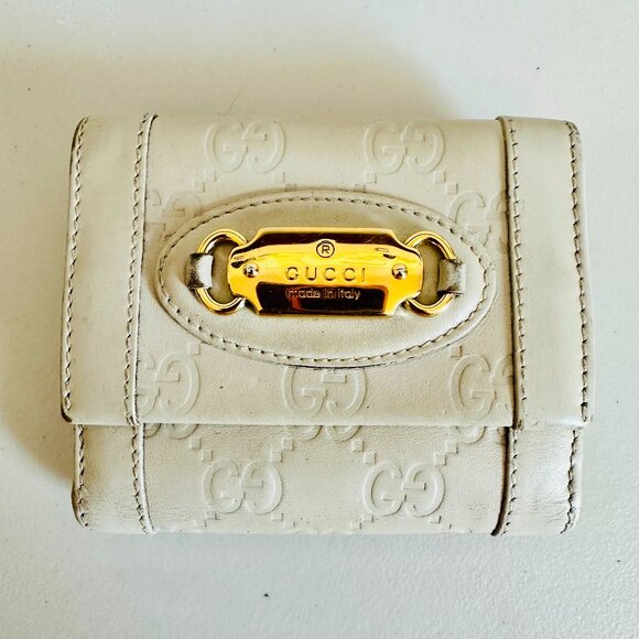 GUCCI GUCCISSIMA SIGNATURE LOGO BEIGE LEATHER WALLET MADE IN ITALY 146198-2067 - Picture 1 of 14